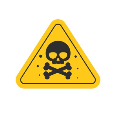 Toksik tehlike riski işareti veya kimyasal tehlike üçgeni etiketi düz çizgi film çizimi, sarı arka planda boş kafatası uyarı veya uyarı ikonu modern tasarım izole görüntü
