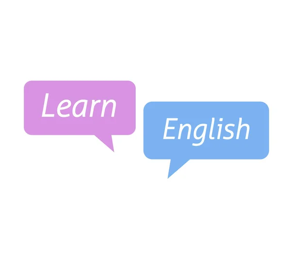 Imparare l'inglese lingua straniera in discorsi di bolla come chat o discussione vettore piatto cartone animato illustrazione isolato clipart — Vettoriale Stock