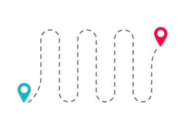 Yön güzergahı konumu pin haritası işaretleyicisi ile seyir yolu veya kılavuz vektör düz çizgi çizim illüstrasyon, yol gps iz mesafesi fikri modern basit Clipart izole tasarımı