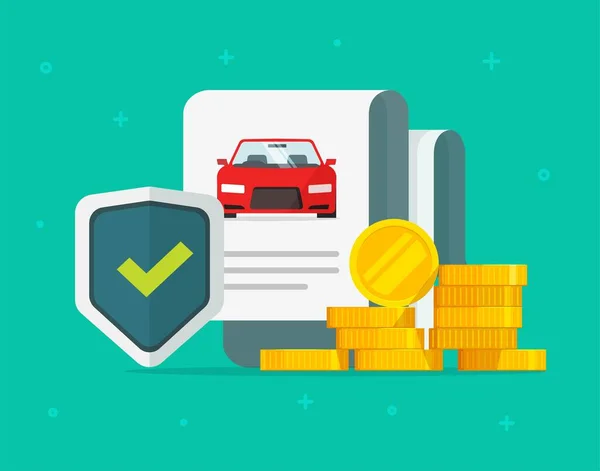 Carro ou seguro automóvel garantias financeiras proteção de compra ou seguro automóvel comprar garantia cuidado garantia vetor plana desenhos animados, garantia legal doc política conceito design moderno —  Vetores de Stock