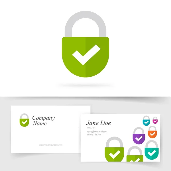 Κλειδώστε το λογότυπο ως έμπιστο προστατευμένο λογότυπο της εταιρείας ή λουκέτο ασφαλές σύμβολο μάρκας για την προστασία της ιδιωτικής ζωής και των ιδιωτικών επιχειρηματικών φρουρών για την επίσκεψη πρότυπο κάρτα σχεδιασμό διάνυσμα επίπεδη εικόνα σημάδι — Διανυσματικό Αρχείο