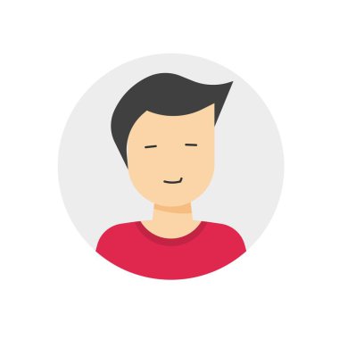 Kullanıcı profili ya da benim hesap avatar giriş simgem erkek yüzü gülümseme sembolü düz vektör, insan üye işareti beyaz arkaplanda izole