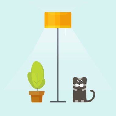 Zemin lambası ya da zemin lambası ev ışıklandırma vektörü düz stili izole edilmiş.