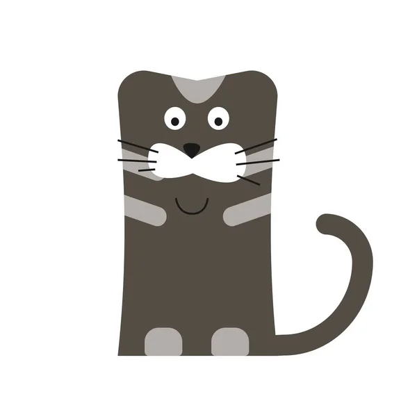 Gato vector icono de dibujos animados plana aislado, feliz gatito negro sonriente personaje — Archivo Imágenes Vectoriales