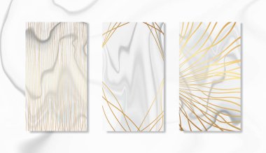 Altın mermer duvar kağıdı. Moda ışığı arka planı. Soyut altın desenler. Vektör çizimi. Broşür, kartpostal, dikey duvar kağıdı.