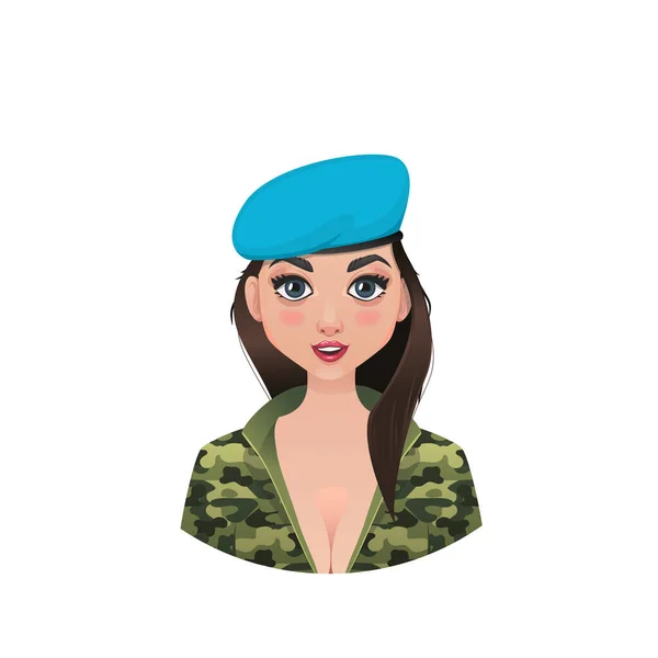 Chica Militar Una Boina Azul — Vector de stock