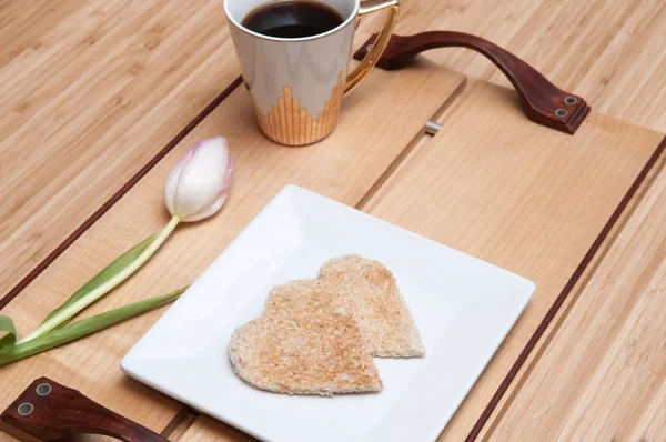 Desayuno romántico en concepto de cama. Vista aérea — Foto de Stock