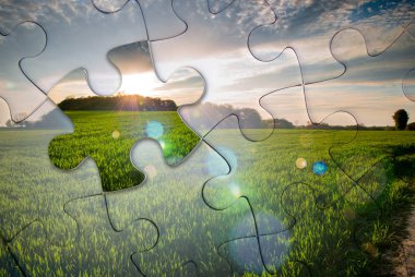 Tarım ve tarım çözümleri kavramı jigsaw parçaları ile