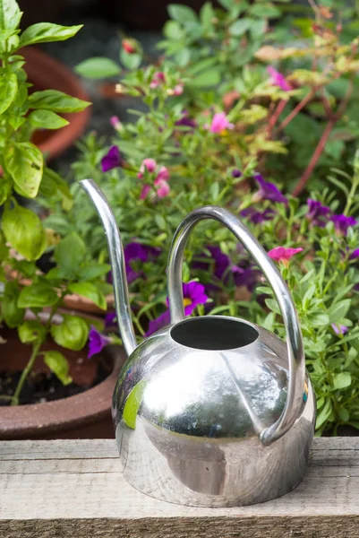 Peralatan berkebun dan alat-alat untuk menanam bunga di kebun — Stok Foto