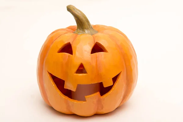 Pompoen hoofd geïsoleerd, gesneden gezicht voor halloween — Stockfoto