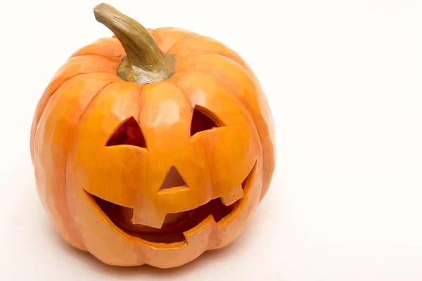 Pompoen hoofd geïsoleerd, gesneden gezicht voor halloween — Stockfoto