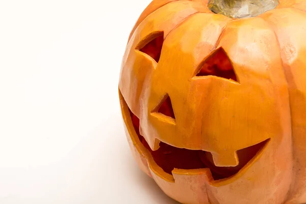 Pompoen hoofd geïsoleerd, gesneden gezicht voor halloween — Stockfoto