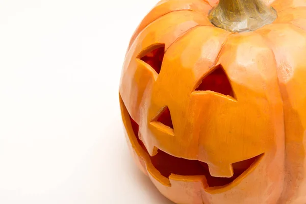 Pompoen hoofd geïsoleerd, gesneden gezicht voor halloween — Stockfoto