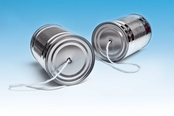 Communications and business calls concept of tin can telephone w — Stock Photo, Image
