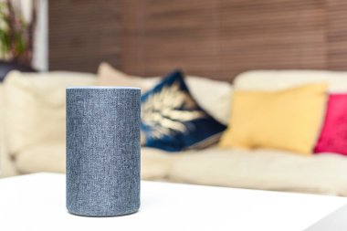 Modern ev içi iç mekanda akıllı konuşmacı Ses kontrollü internet 