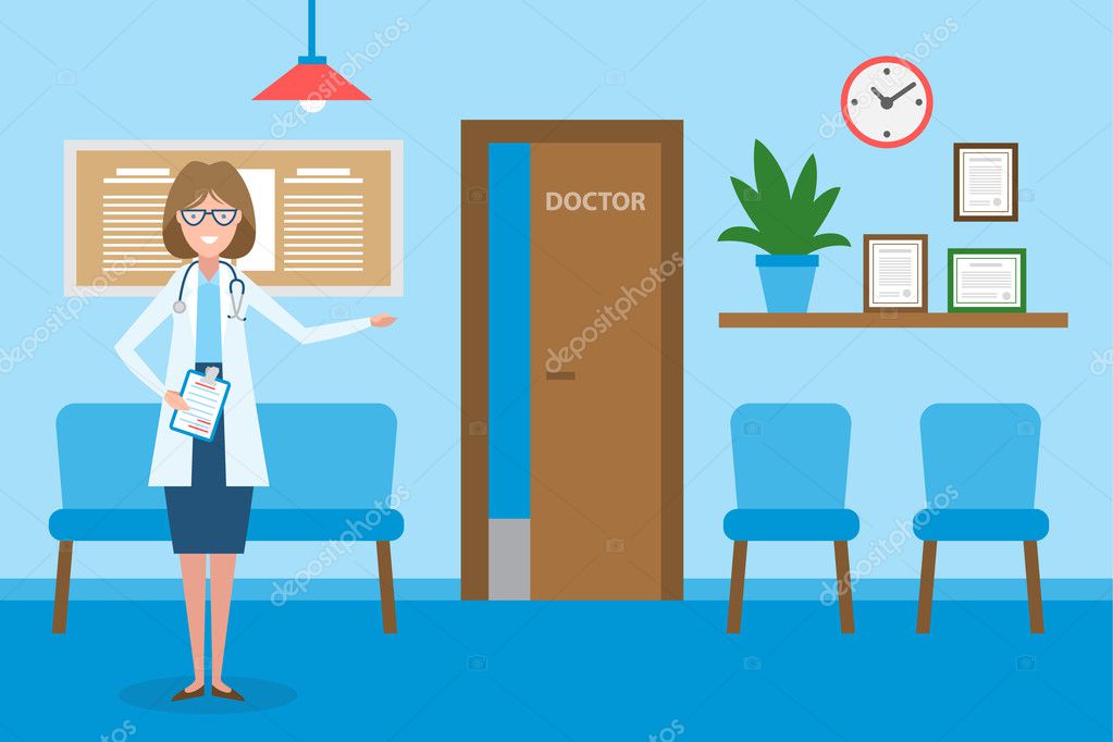 Royalty free doctors waiting room clip art, vector images Médico en sala de espera — Vector de stock © inspiring.vector.gmail.com