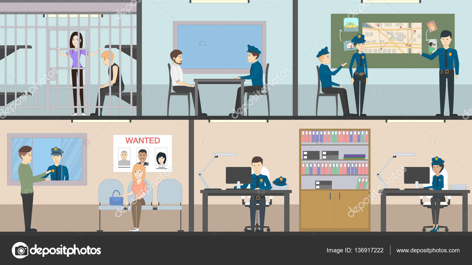 Police Station Interior Set Stock Vector C Inspiring