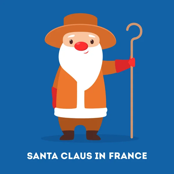 Cute funny Santa Claus wearing national costume of France.