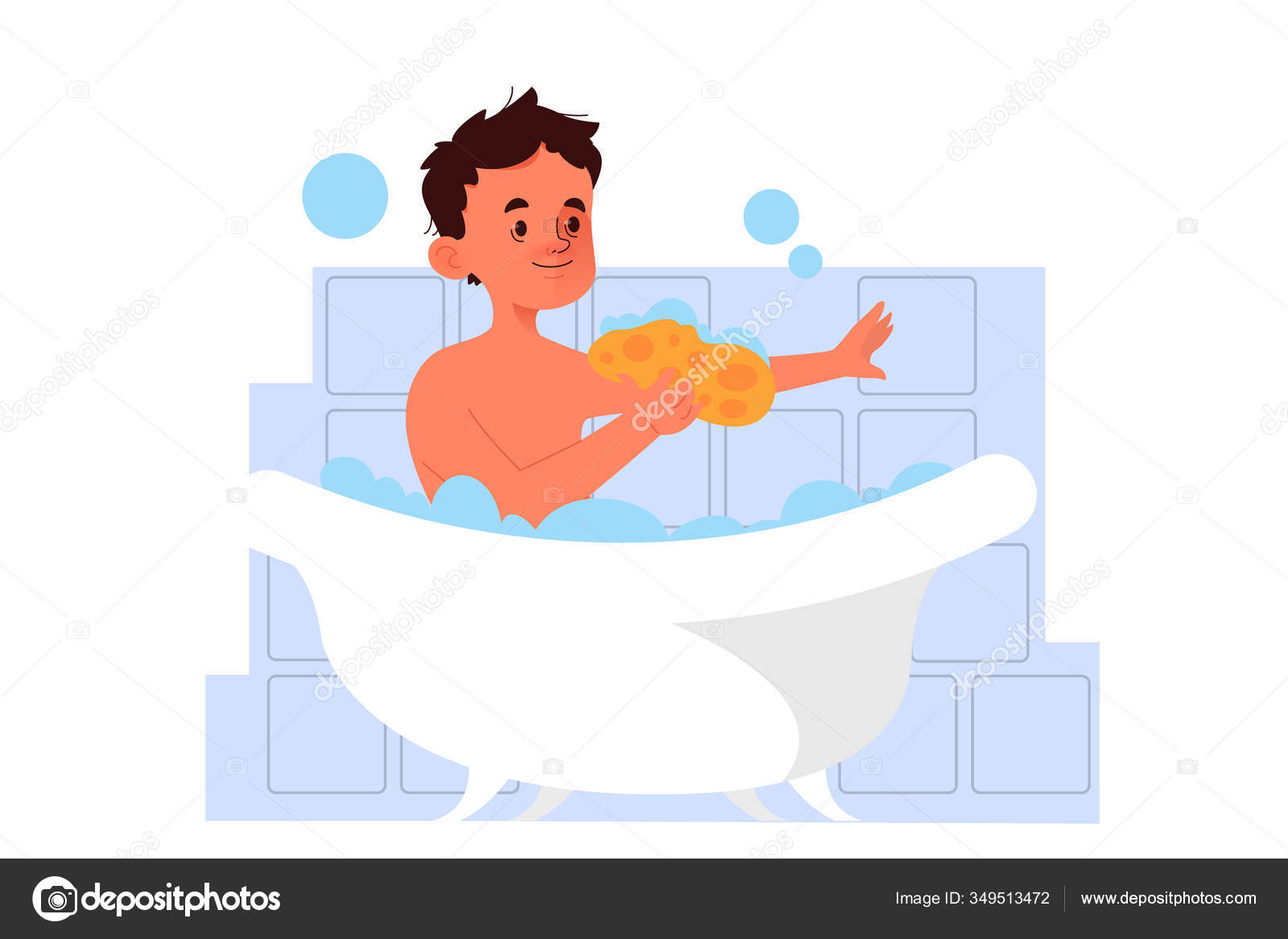 Pequeño niño bañándose. Personalidad masculina joven lavándose a sí