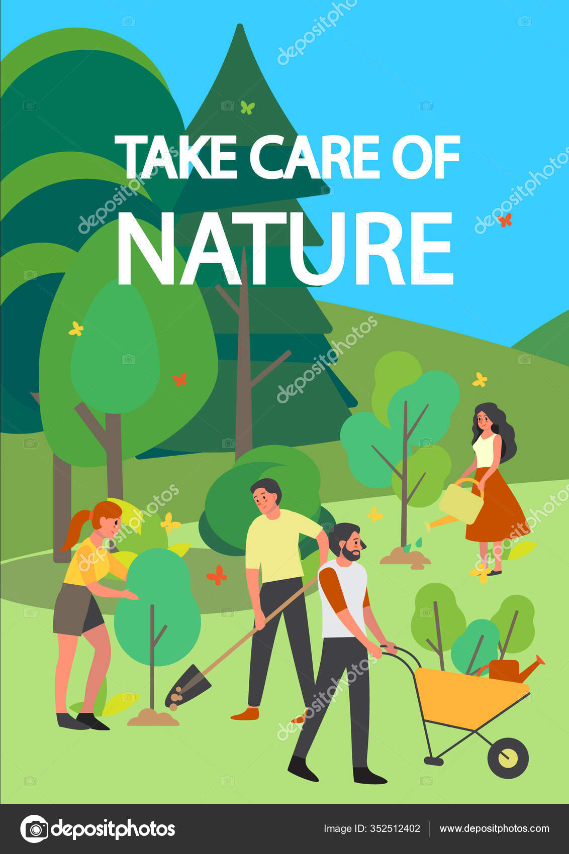 Take Care Of Nature Concept Charity Community Plant A Tree Stock Vector Image By C Inspiring Vector Gmail Com