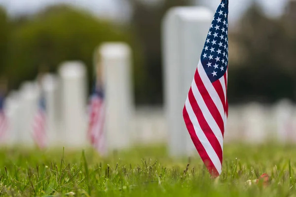 美国国旗在国家公墓-纪念日展示 — 图库照片