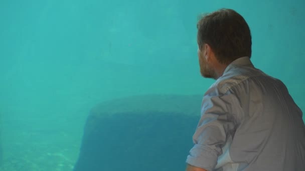 Взрослый рыжебородый мужчина посетил аквапарк — стоковое видео