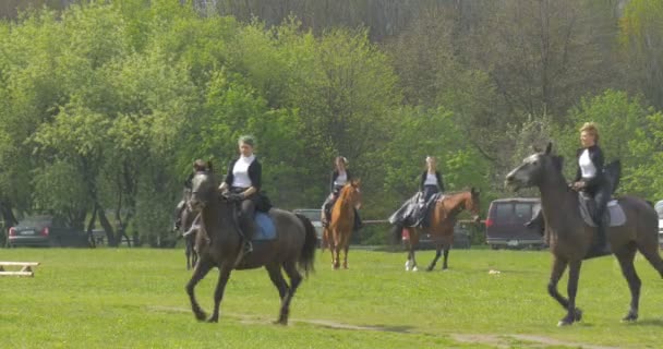 Opole Poland May 2016 Several Women Riders Black White Clothes — 비디오