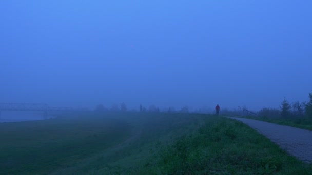 Cycliste s'approchant dans notre direction sur un chemin — Video