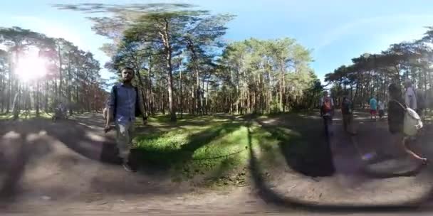 360vr Video adam aile hafta sonları ile doğa güneşli, Uçurtma Festivali Leba yürüyen insanlar turist Park sokak kameraman geçirdiği at filme — Stok video