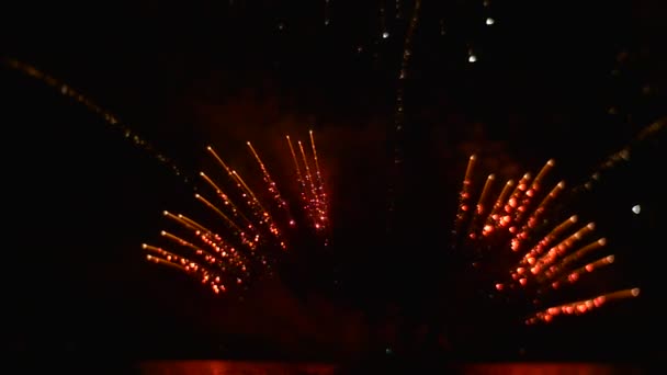 Celebración de destellos y chispas en una gran escala de fuegos artificiales arrojando dinero Evento en una gran manera Romántica noche Explosión de emoción Hermoso regalo — Vídeo de stock