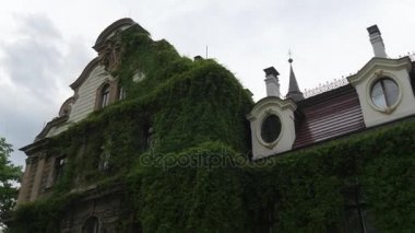 Bina evi bölüm Moszna kalenin sürünen bitki Park çimenler bulutlu gökyüzü barok saray Neo-Gotik Neo-Rönesans stilleri Wingsnnn ile büyümüş