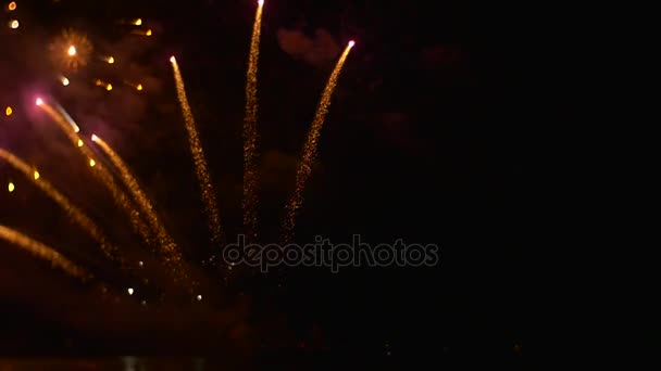 Increíble fuegos artificiales es chispeante con colores brillantes Regalo muy caro para la celebración romántica de la noche de la mujer amada en una gran escala tirar dinero — Vídeos de Stock