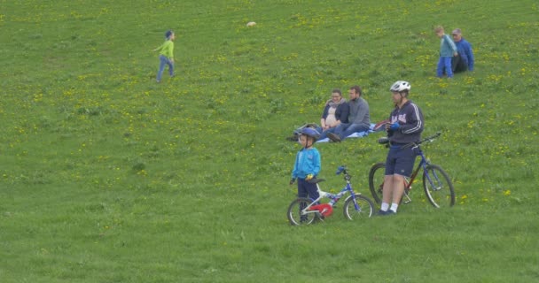 Verschillende groepen mensen op groen gazon — Stockvideo