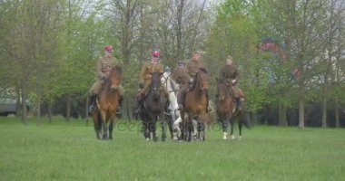 Lehçe bayrak günü çayır on bir kişi devlet tatil otantik Vintage askeri üniforma geçit töreni kutlaması olarak ata binerek askerlerin Opole grubunda
