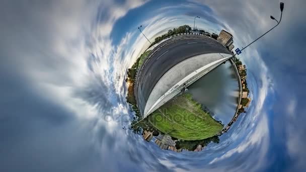 Little Tiny Planet 360 Tingkat Pemandangan Opole Nature Cityscape Water Cloudscape Beautiful Home For Humans Time is Flying World is Changing Earth in Space — Stok Video