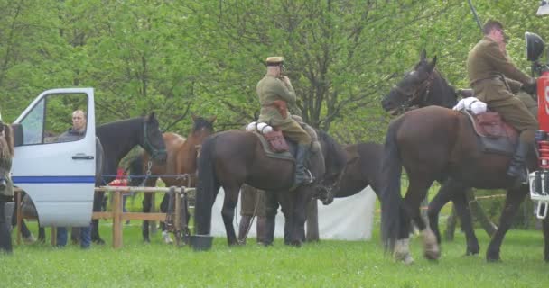 数人の男が戦い馬にまたがる — ストック動画