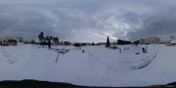 360 Stupňů Panorama Města Sněhu Zimě — Stock video