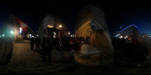 360Vr Video Saint Nicholas' Day in Opole Parade of Kids and Animators in Santa Claus' Red Clothes on City Square People Participating in Family Holiday — Stock Video