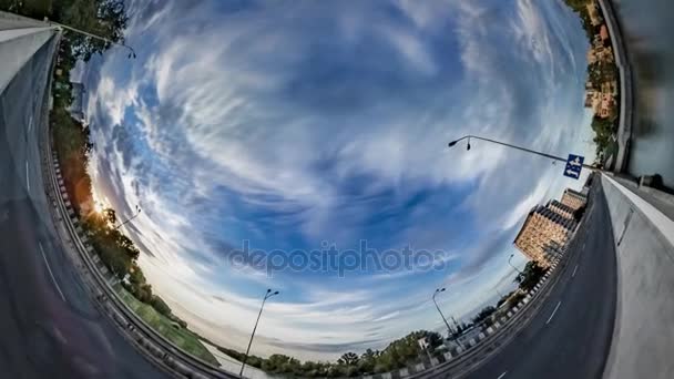 Nyúl lyuk bolygó 360 fokos Sunset Opole város bolygó időben szép hely természet víz Cloudscape gyönyörű haza az emberek repülő világ módosítása — Stock videók