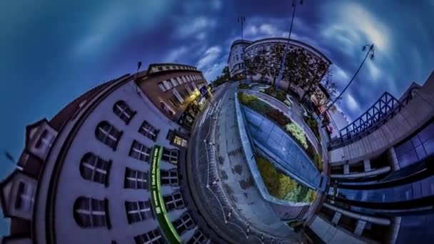 Panorama 360 Grados Ciudad Europea Por Noche — Vídeos de Stock