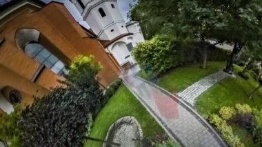 Avrupa Park eski Üniversitesi çan kulesi parlak yeşil taze doğa sokakları Tarih Polonya'nın çevresinde küçük küçük gezegen 360 derece mimari mirası