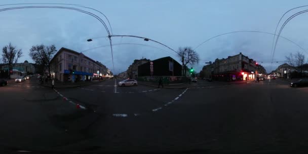 360 Grad Panorama Der Europäischen Stadt Bei Nacht — Stockvideo