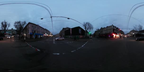 360 Graden Panorama Van Europese Stad Nachts — Stockvideo