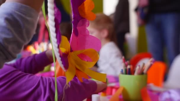 Child Shows Her Work - Ready Decoration — Stock Video