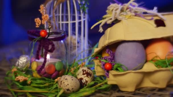 Opole Poland Feb 2017 Splendid Table Setting Easter Hen Quail — Stockvideo