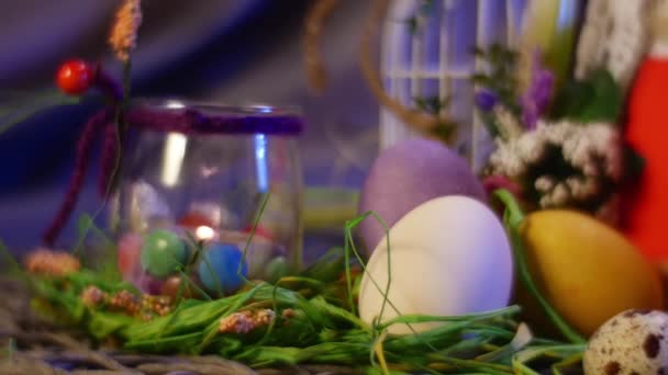 Opole Poland Feb 2017 Amazing Composition Easter Hen Quail Eggs — Stockvideo