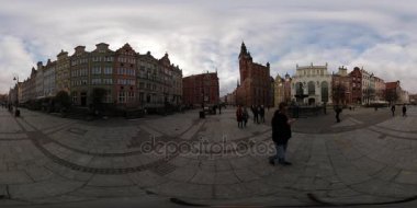 Gdansk Paskalya tur 360vr Video ortaçağ sokaklarında tarihi kent turizm Polonya ünlü kilise mimari eski güzel Meydanı'nda Virgin Mary Kilisesi