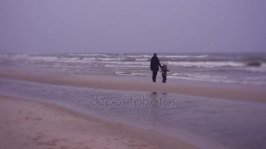 Aile yürümek kış Norveç Denizi, Finland.winter tatil, kış yolculuk, kış