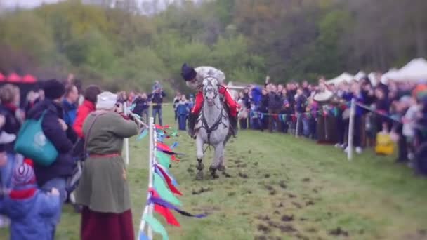 Κασκαντέρ κάνει ακροβατικά κόλπα Καβάλα στο άλογο — Αρχείο Βίντεο