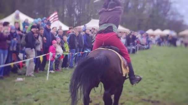 Ayunan Penunggang Kuda oleh Tongkat di Atas Kepala — Stok Video